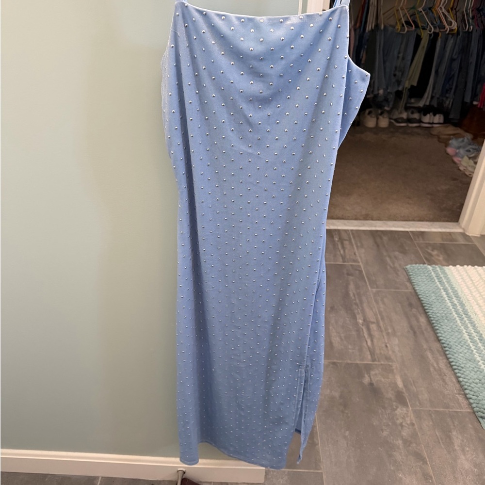 Blue Embellished Slip Dress